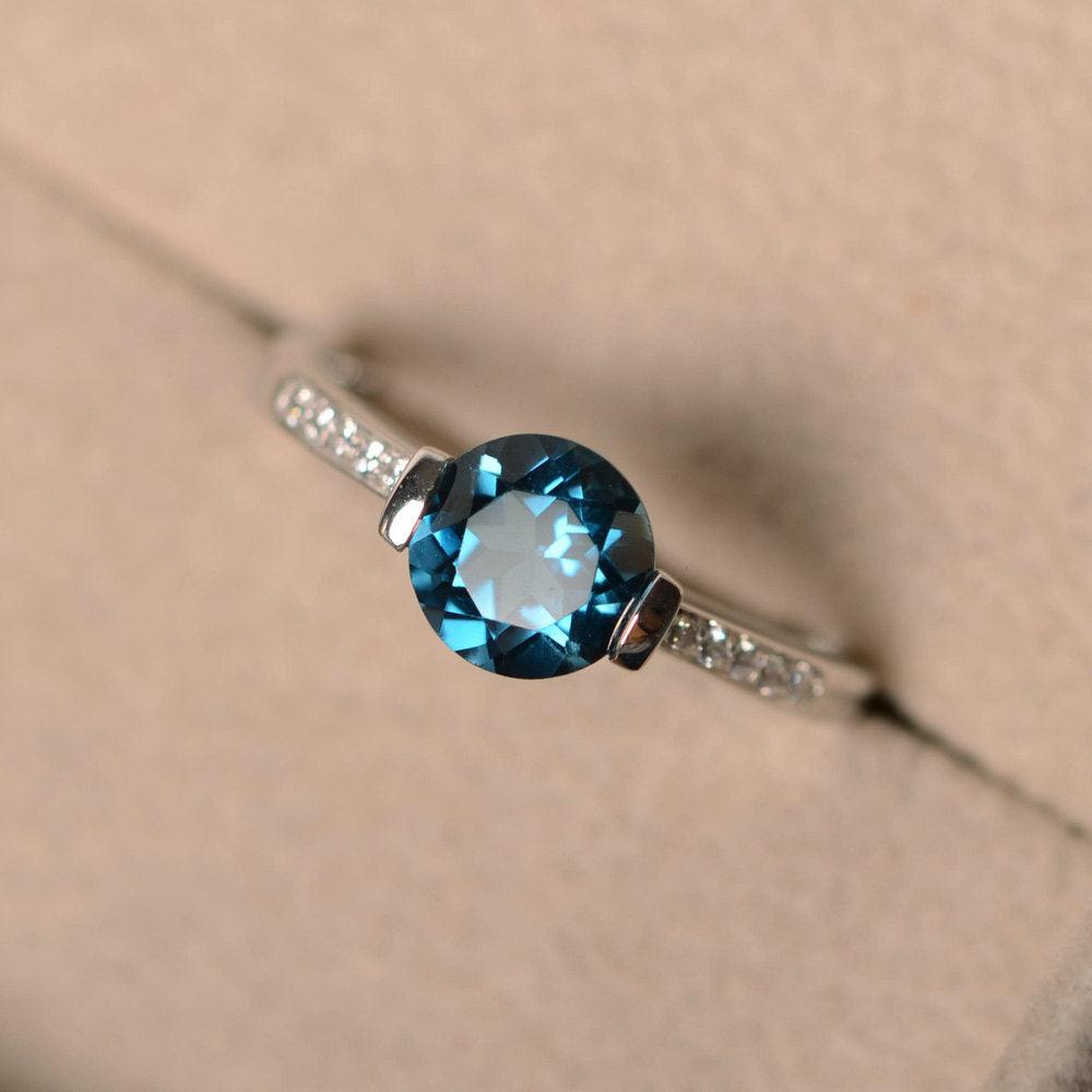 Round Brilliant Cut London Blue Topaz Ring White Gold - LUO Jewelry