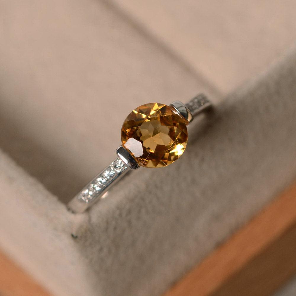 Round Brilliant Cut Citrine Ring White Gold - LUO Jewelry