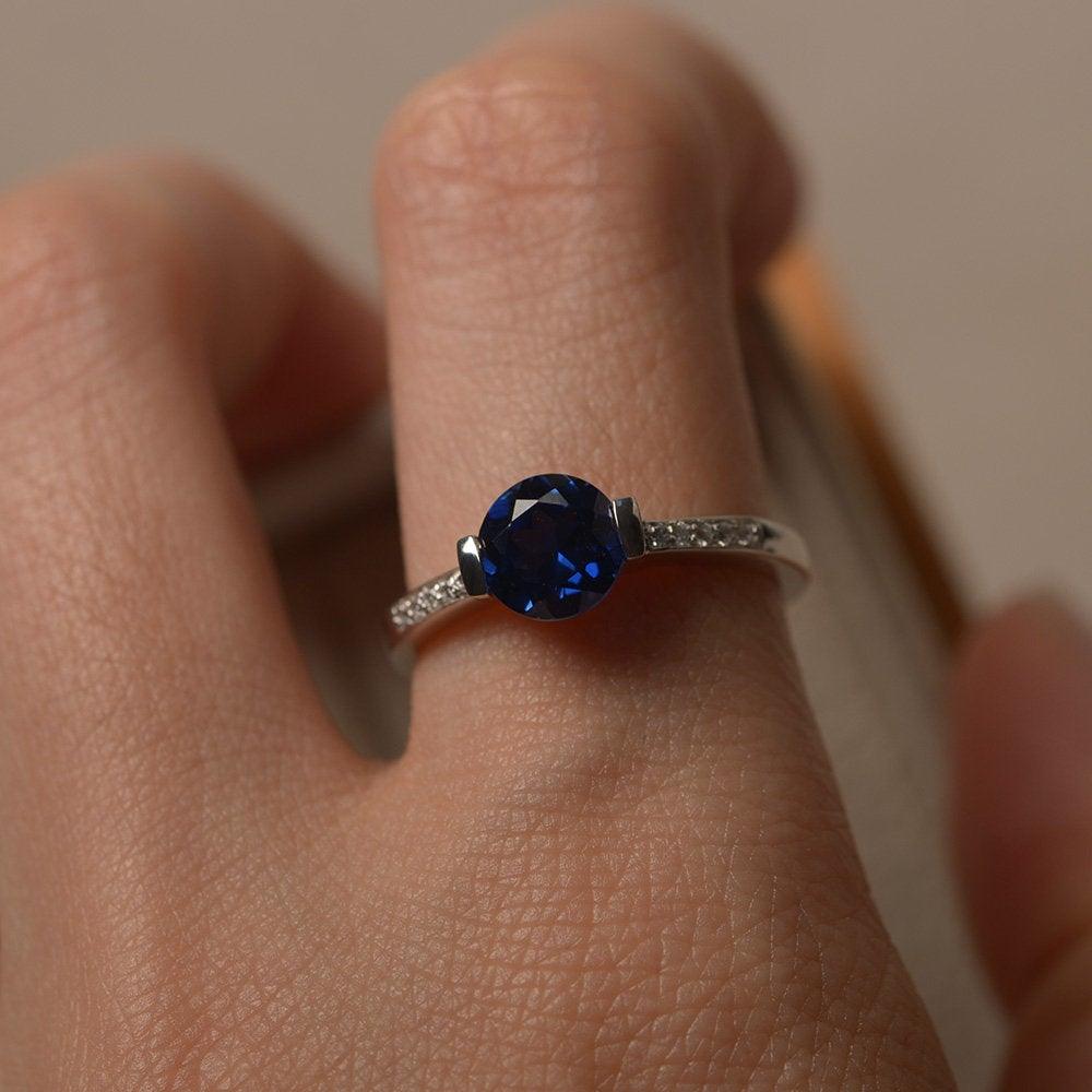 Round Brilliant Cut Lab Sapphire Ring White Gold - LUO Jewelry