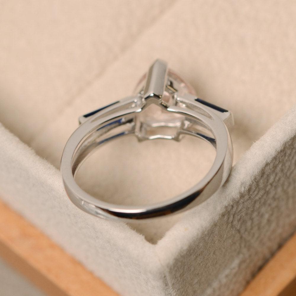 Heart Shaped Morganite Ring With Baguette - LUO Jewelry