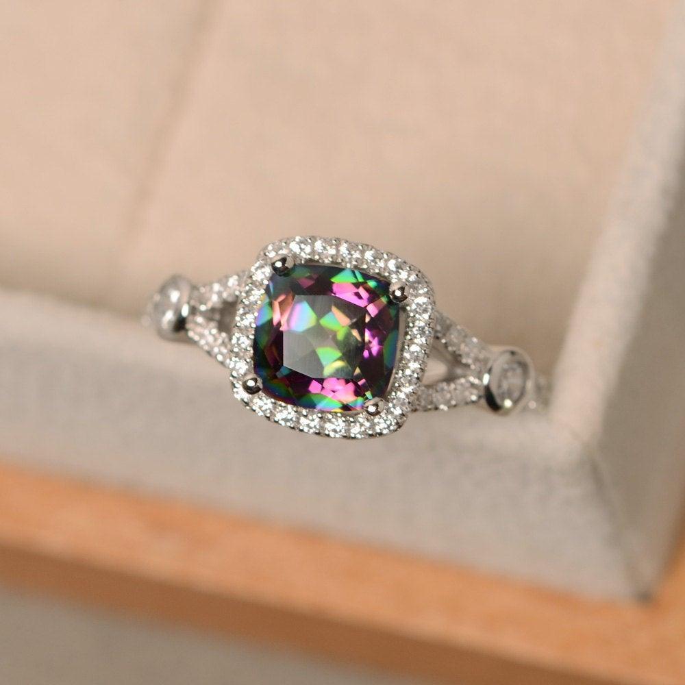 Cushion Cut Art Deco Mystic Topaz Wedding Ring - LUO Jewelry