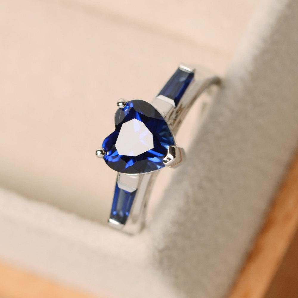 3 Prong Heart Shaped Lab Sapphire Ring - LUO Jewelry