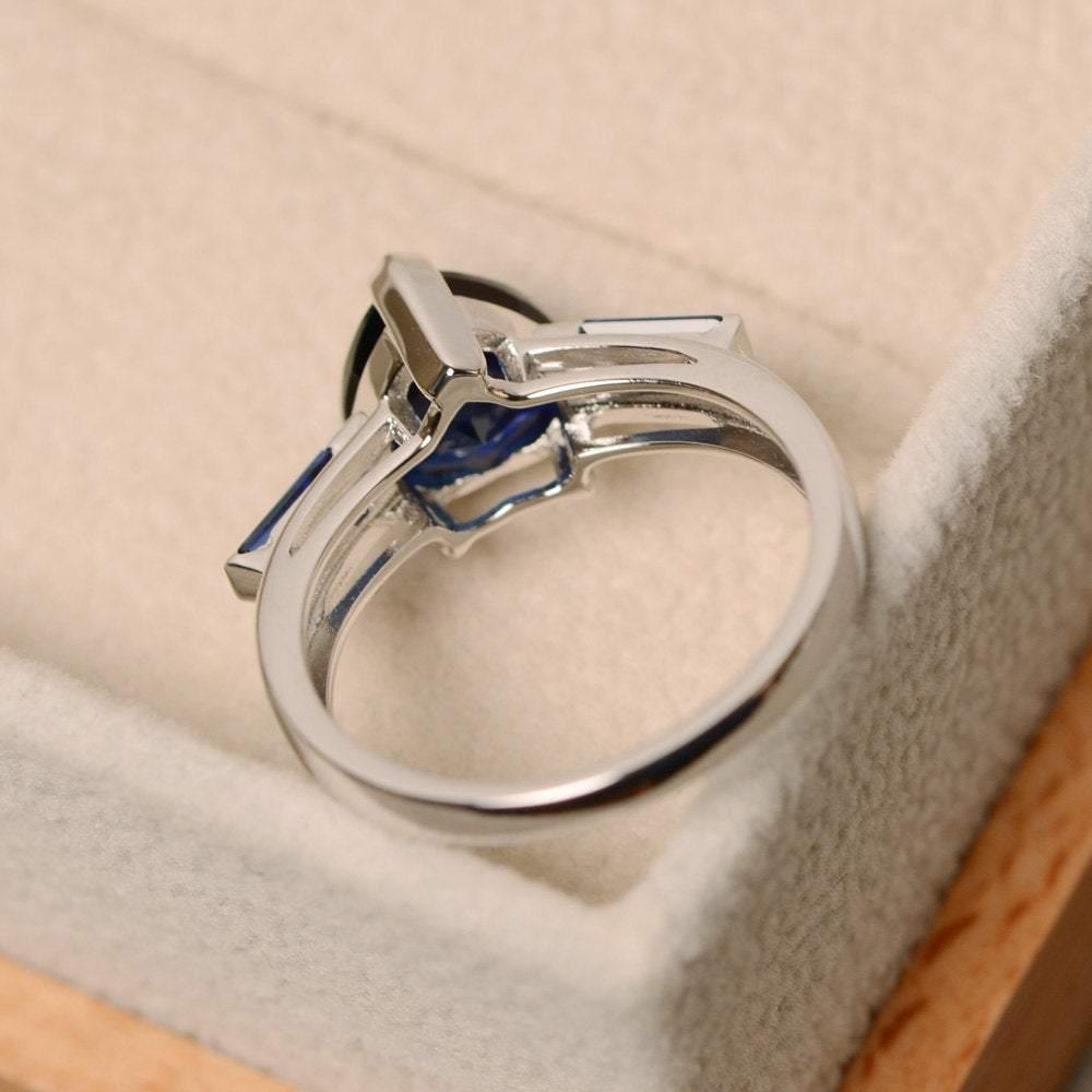 3 Prong Heart Shaped Lab Sapphire Ring - LUO Jewelry