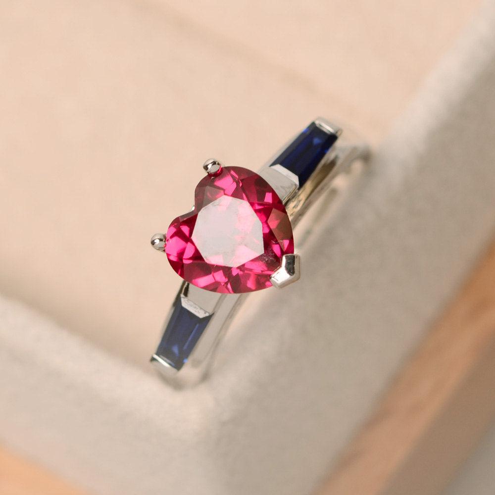 Heart Shaped Ruby and Sapphire Ring - LUO Jewelry