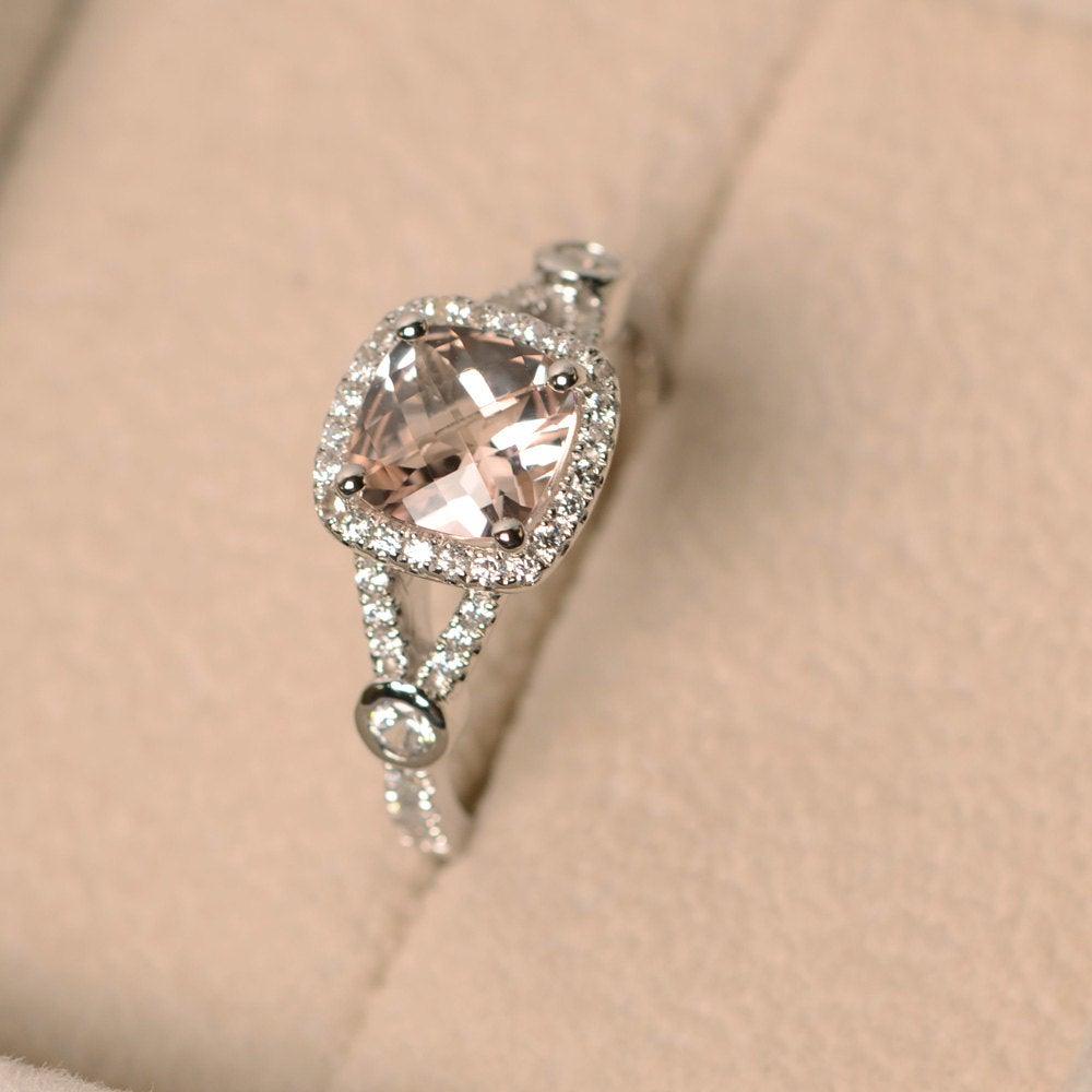 Cushion Cut Art Deco Morganite Wedding Ring - LUO Jewelry