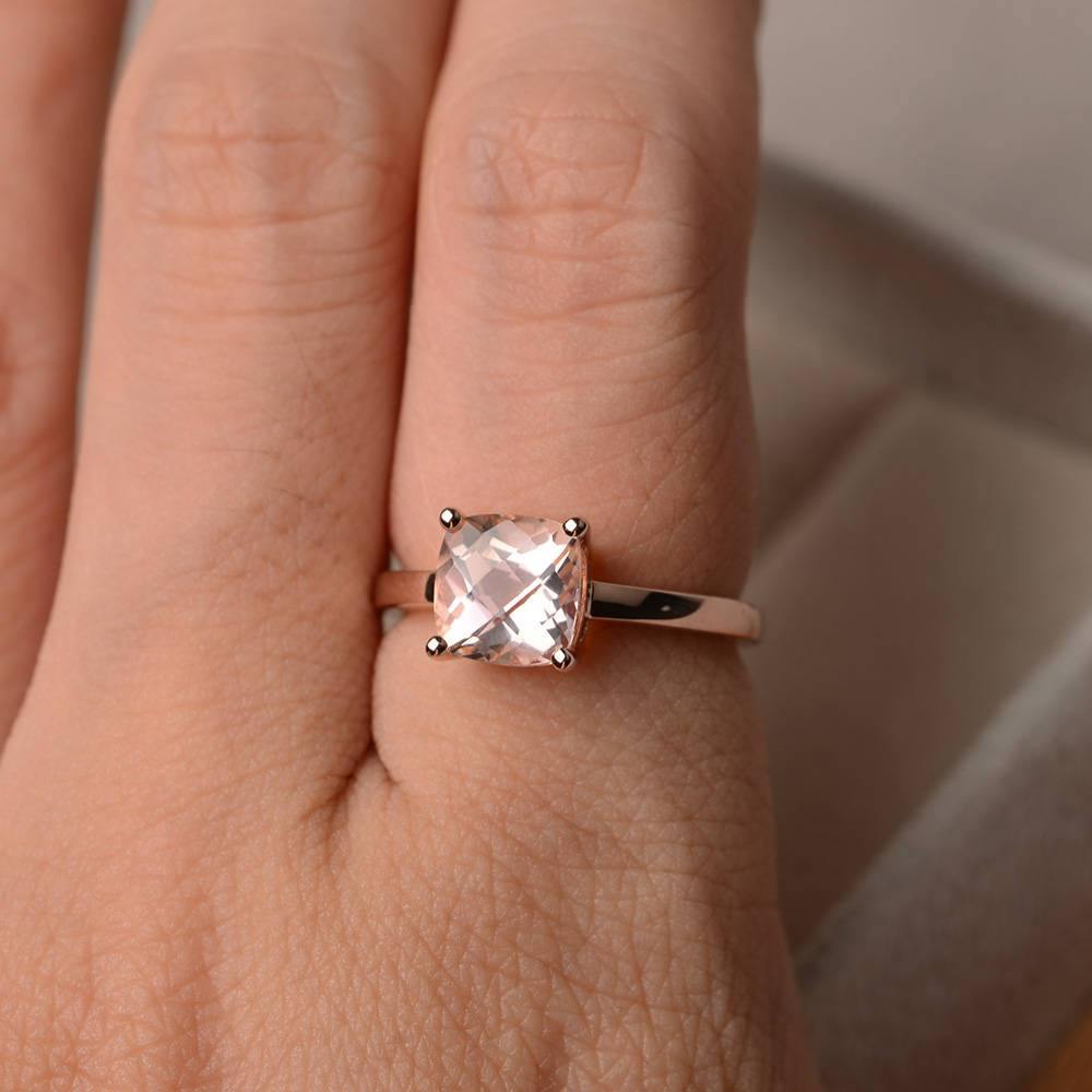 Cushion Cut Morganite Solitaire Ring Rose Gold - LUO Jewelry