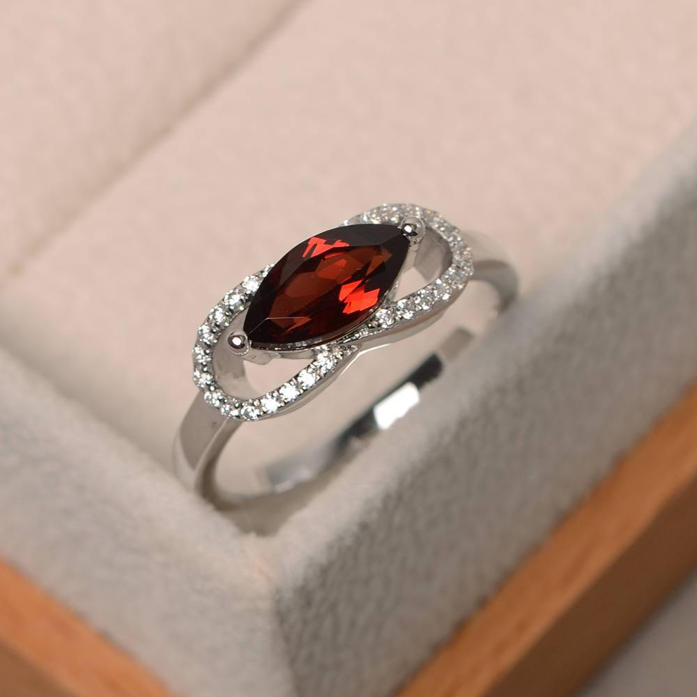 Marquise Cut Garnet East Wet Ring Rose Gold - LUO Jewelry