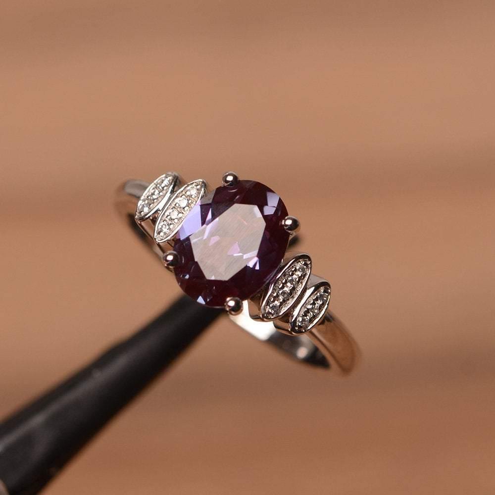 Oval Cut Alexandrite Engagement Ring White Gold - LUO Jewelry