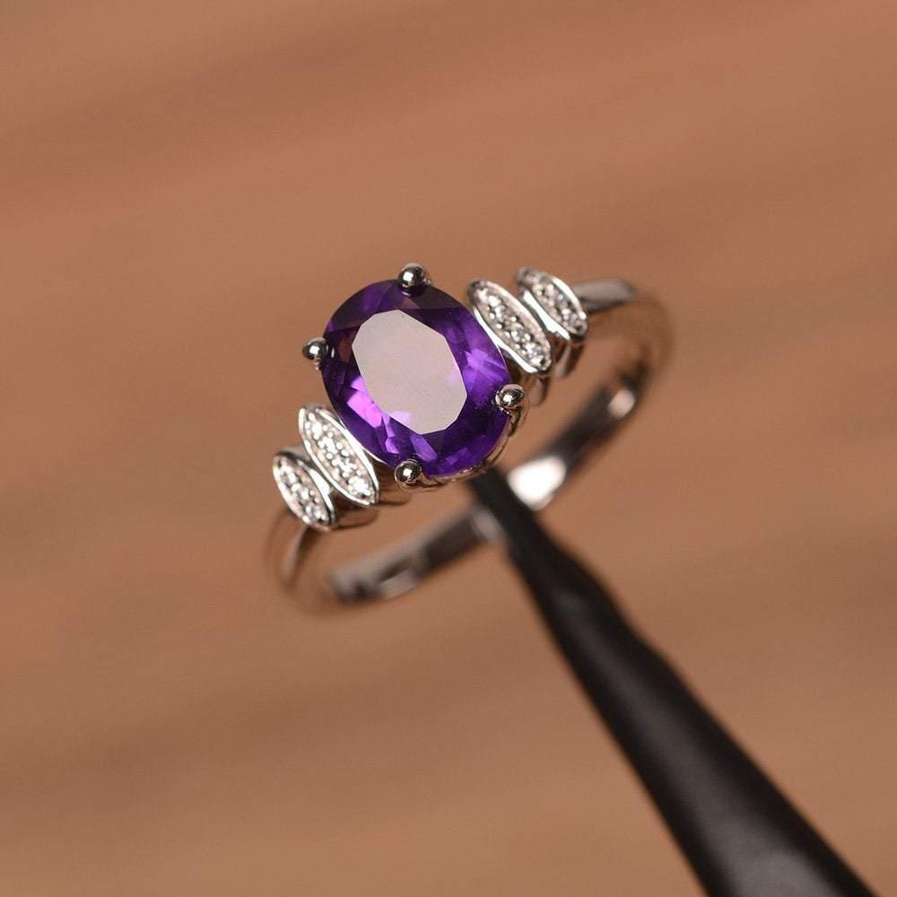 Oval Cut Amethyst Engagement Ring White Gold - LUO Jewelry