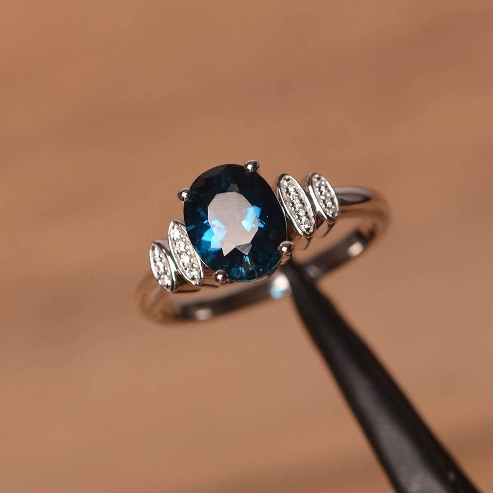 Oval Cut London Blue Topaz Engagement Ring White Gold - LUO Jewelry
