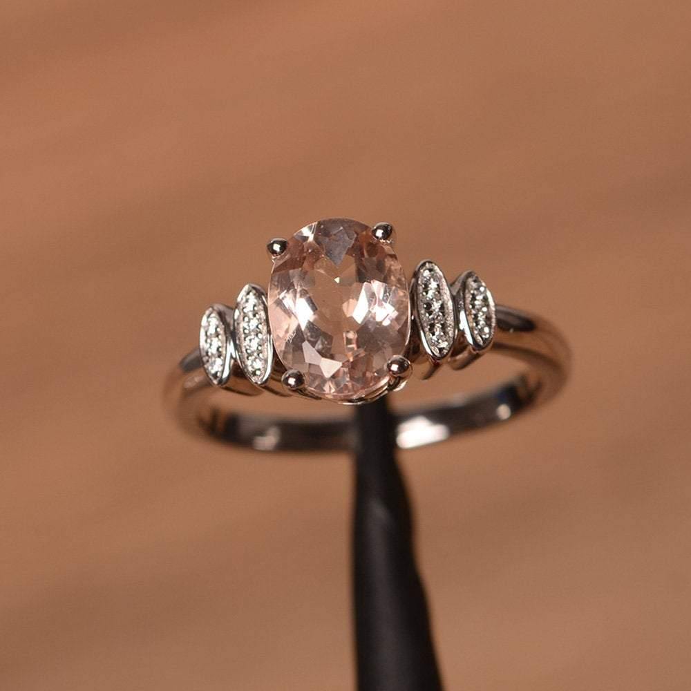 Oval Cut Morganite Engagement Ring White Gold - LUO Jewelry