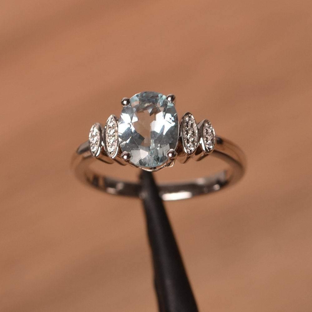 Oval Cut Aquamarine Engagement Ring White Gold - LUO Jewelry