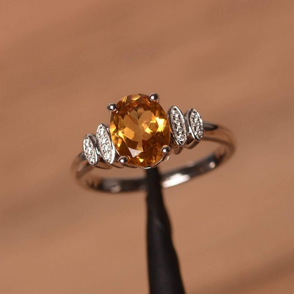 Oval Cut Citrine Engagement Ring White Gold - LUO Jewelry