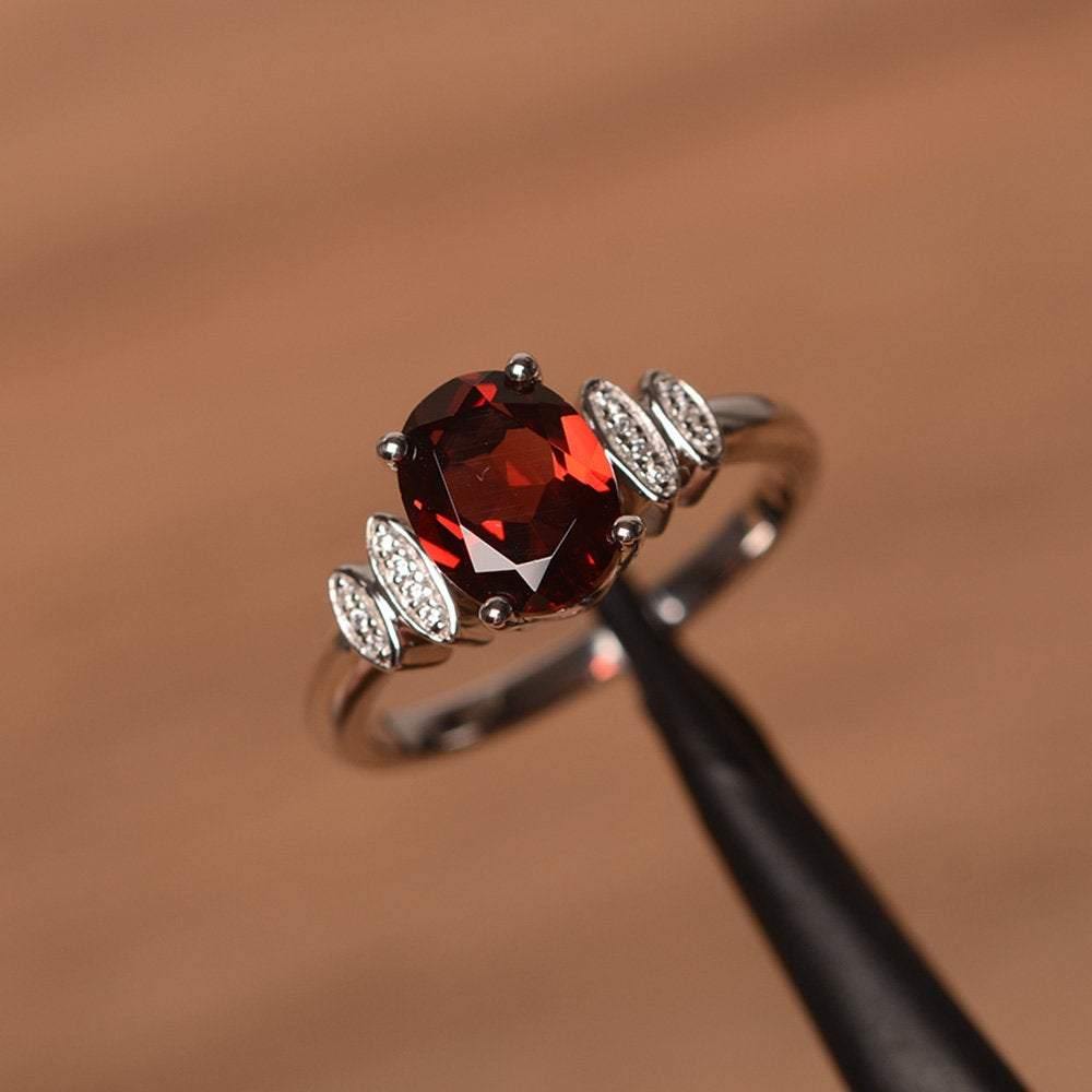 Oval Cut Garnet Engagement Ring White Gold - LUO Jewelry