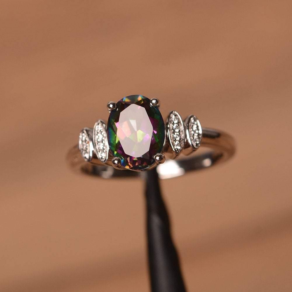 Oval Cut Mystic Topaz Engagement Ring White Gold - LUO Jewelry