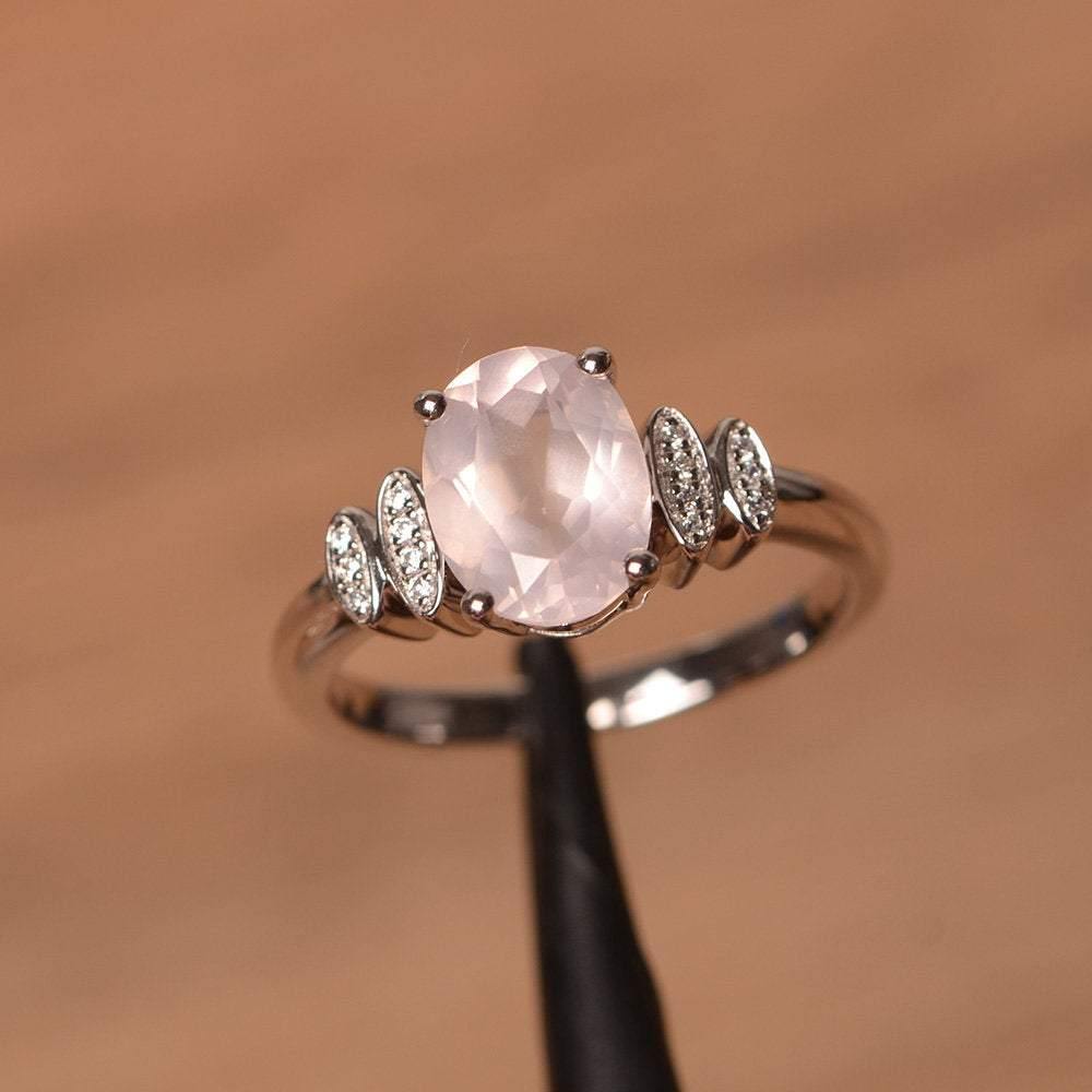 Oval Cut Rose Quartz Engagement Ring White Gold - LUO Jewelry