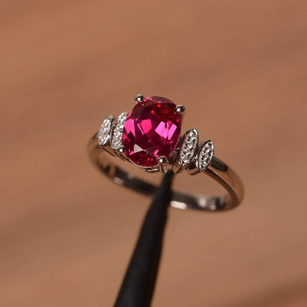 Oval Cut Ruby Engagement Ring White Gold - LUO Jewelry