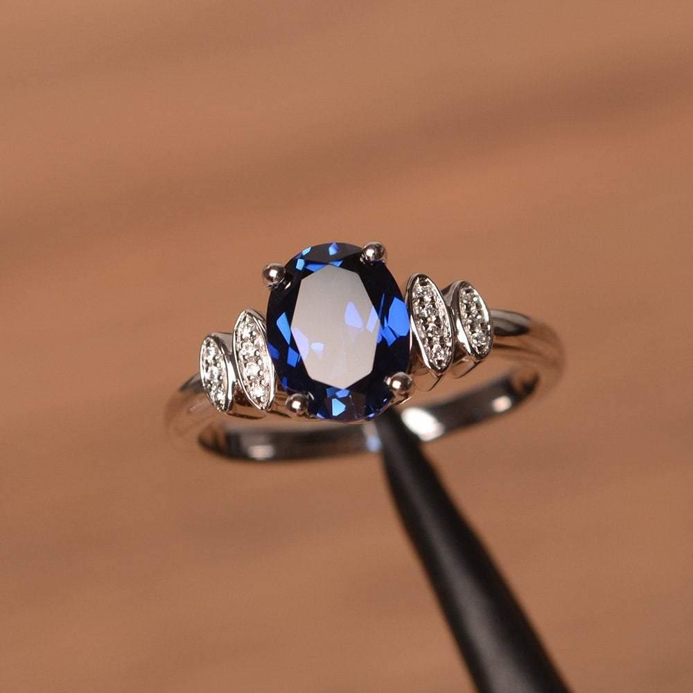 Oval Cut Lab Sapphire Engagement Ring White Gold - LUO Jewelry