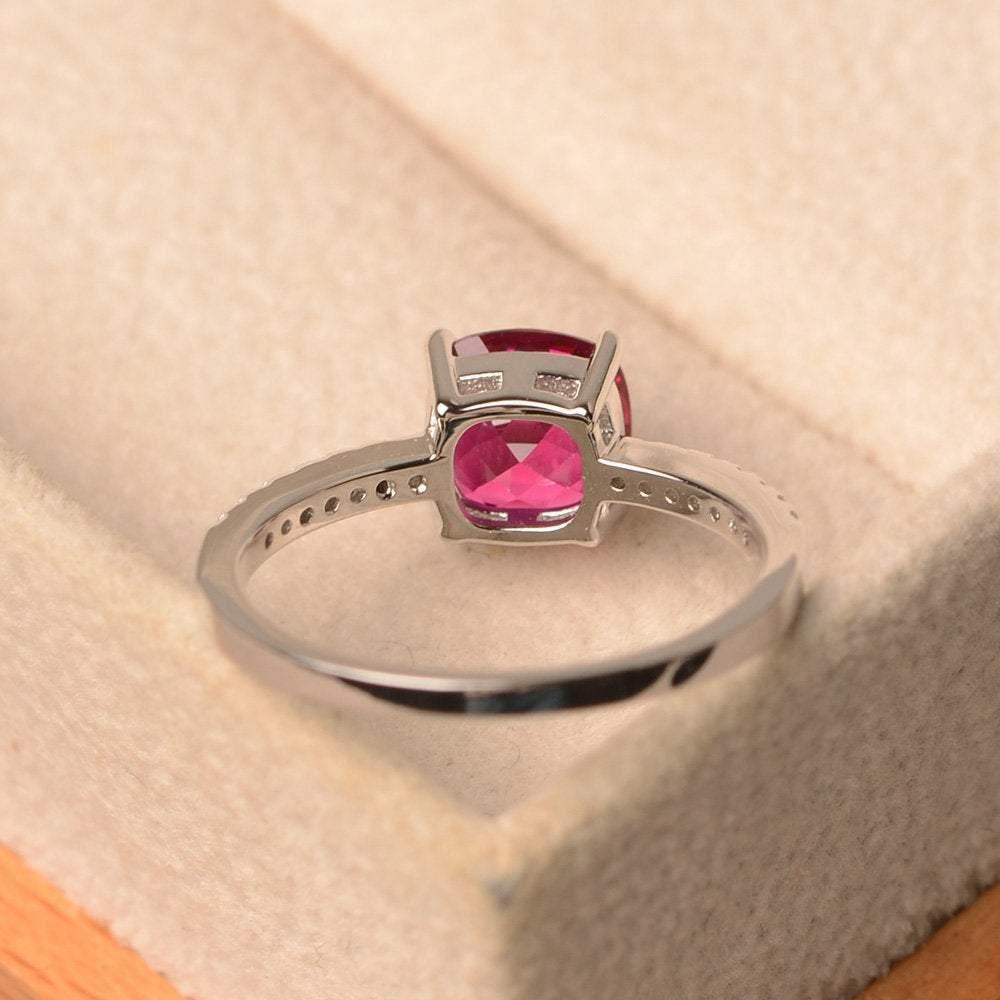 Ruby Wedding Ring Cushion Cut White Gold - LUO Jewelry