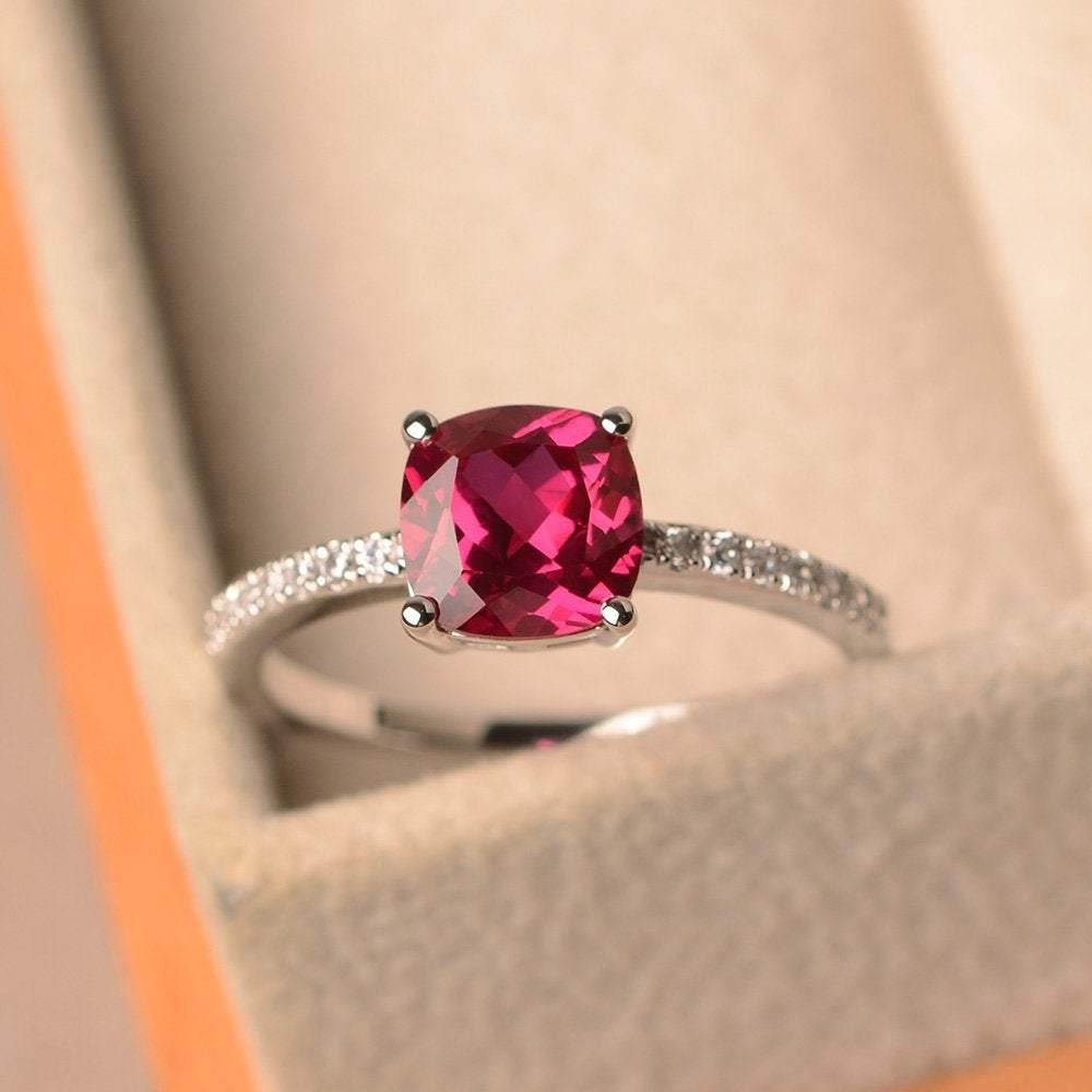 Ruby Wedding Ring Cushion Cut White Gold - LUO Jewelry