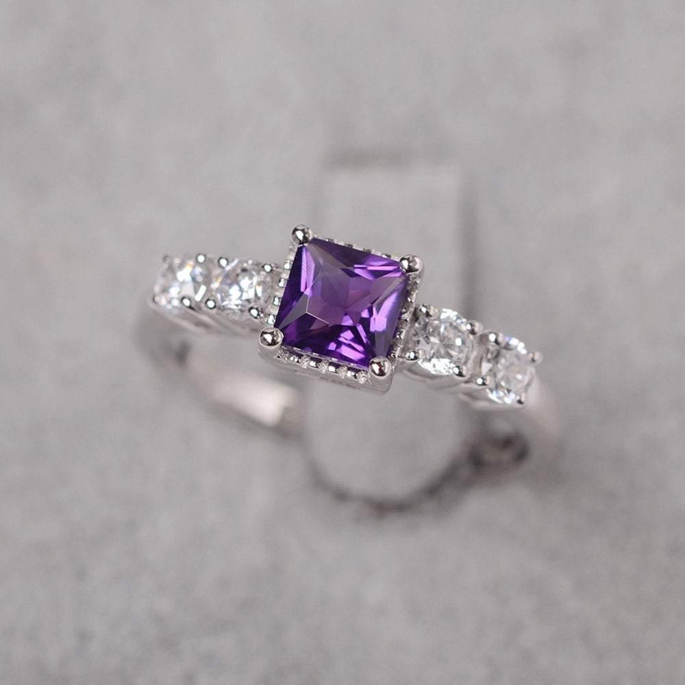 Vintage Princess Cut Amethyst Engagement Ring - LUO Jewelry