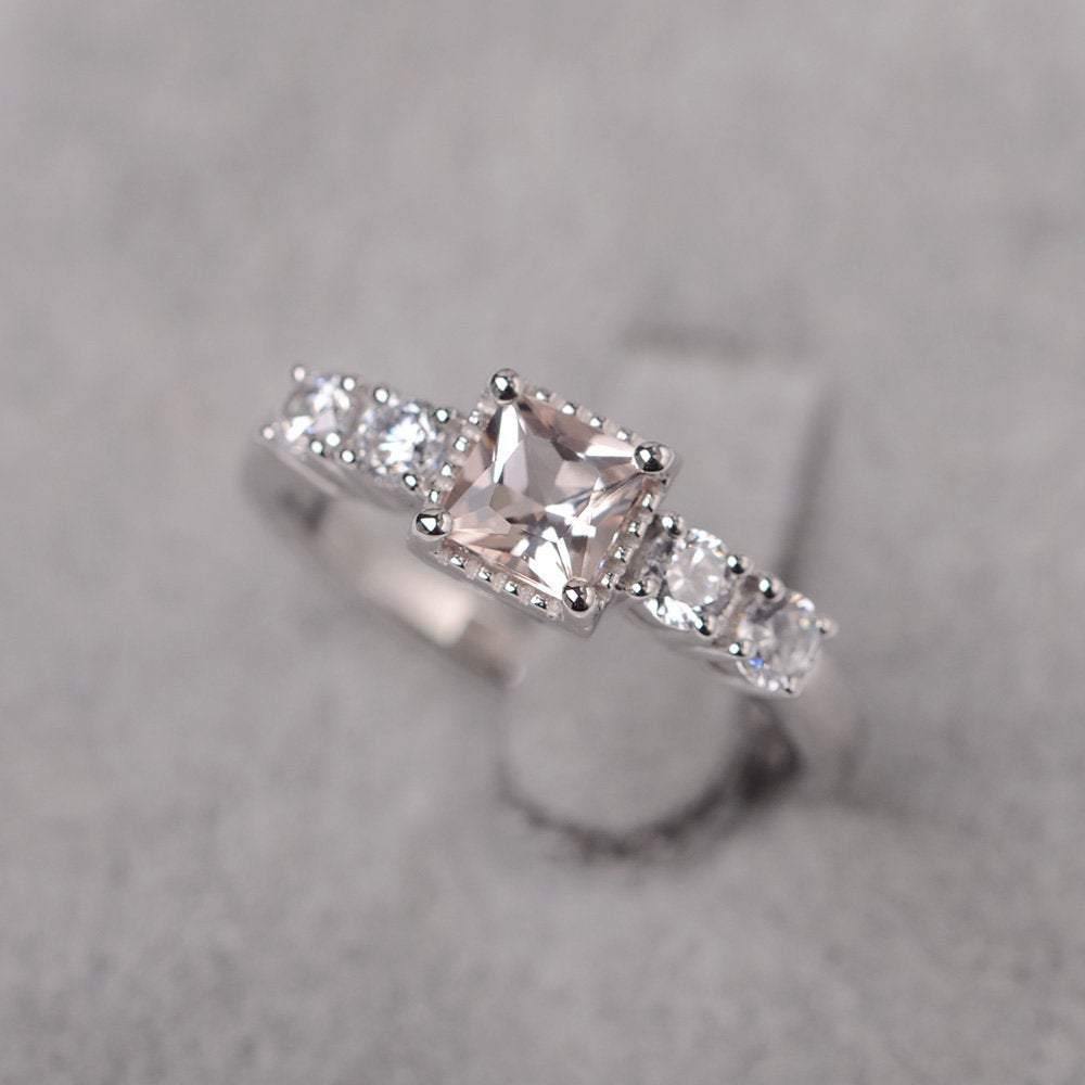 Vintage Princess Cut Morganite Engagement Ring - LUO Jewelry