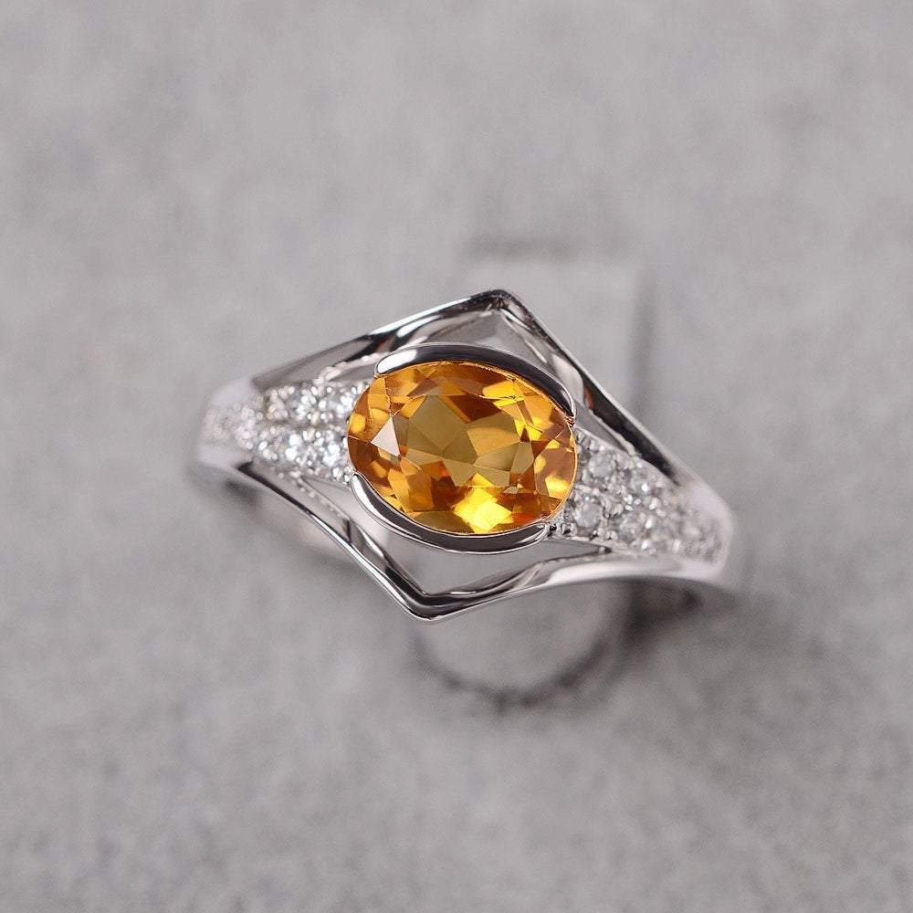 Oval Citrine Ring East West Bezel Set Ting - LUO Jewelry