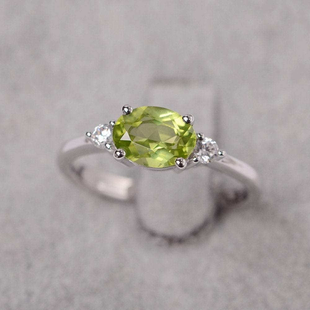 Oval Cut East West Peridot Engagement Ring - LUO Jewelry