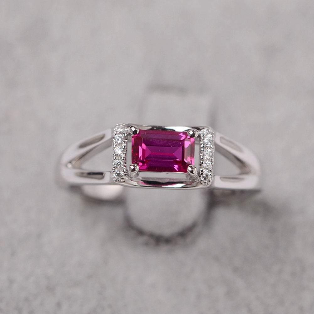 Horizontal Emerald Cut Ruby Ring Gold - LUO Jewelry