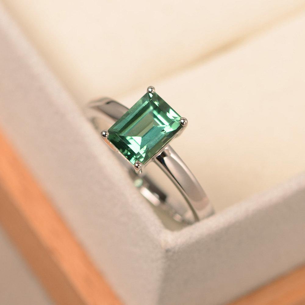 Emerald Cut Green Sapphire Solitaire Engagement Ring - LUO Jewelry