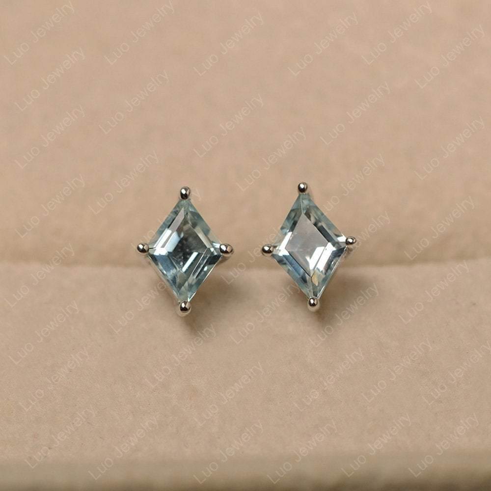 Kite Cut Aquamarine Earrings Stud White Gold - LUO Jewelry