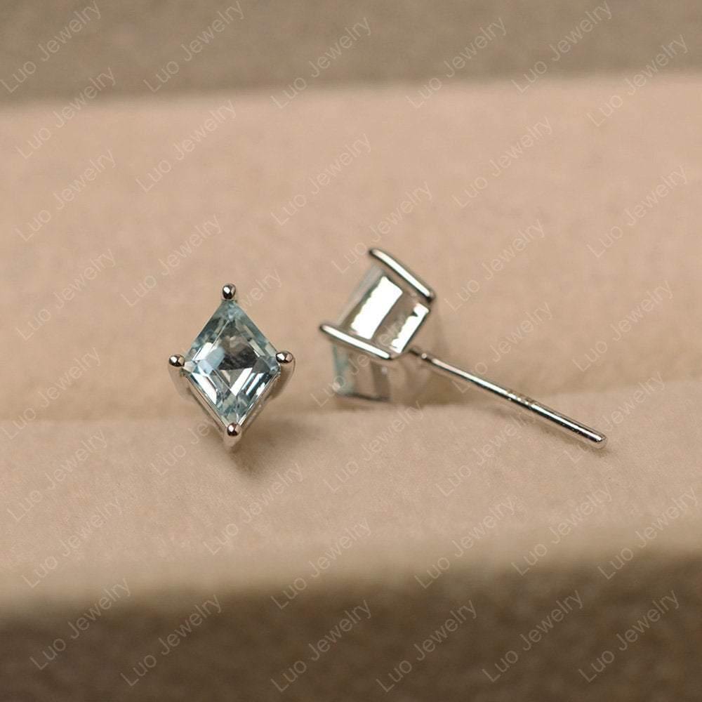 Kite Cut Aquamarine Earrings Stud White Gold - LUO Jewelry