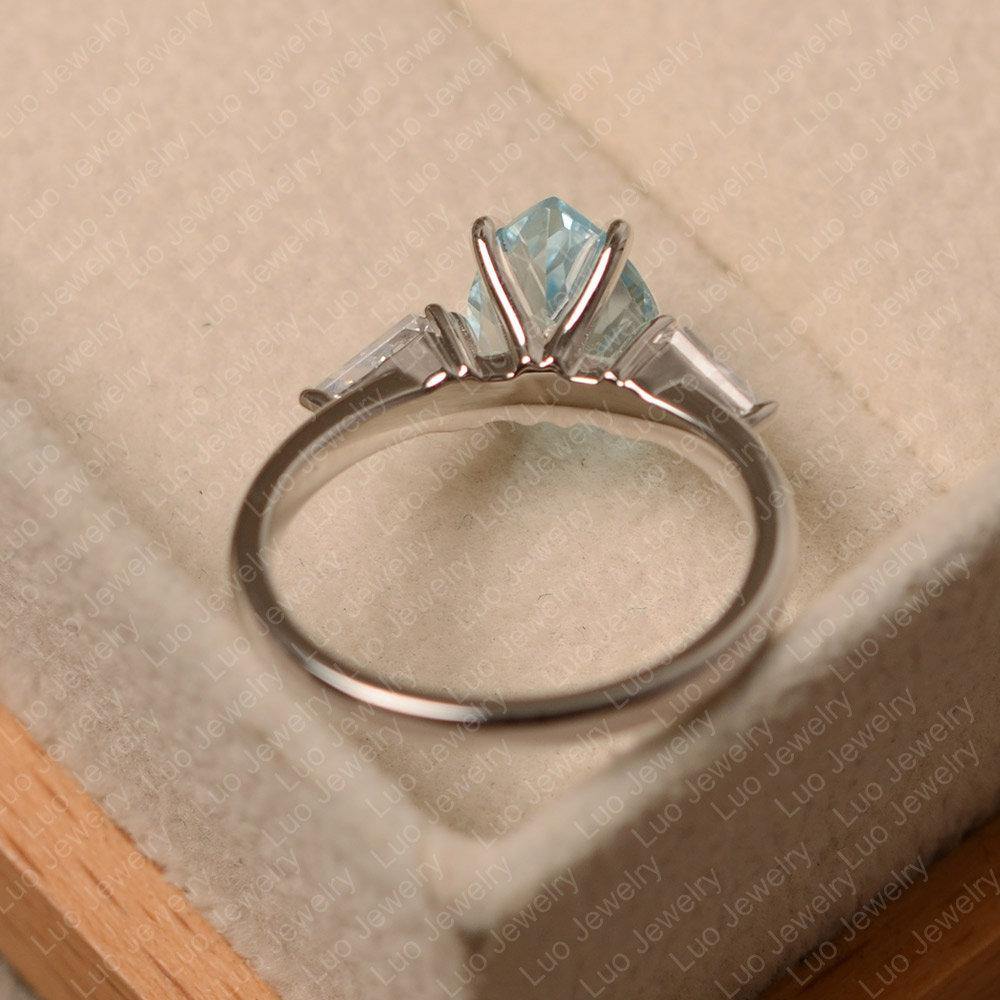Pear Shaped Sky Blue Topaz Ring With Kite Side Stone - LUO Jewelry