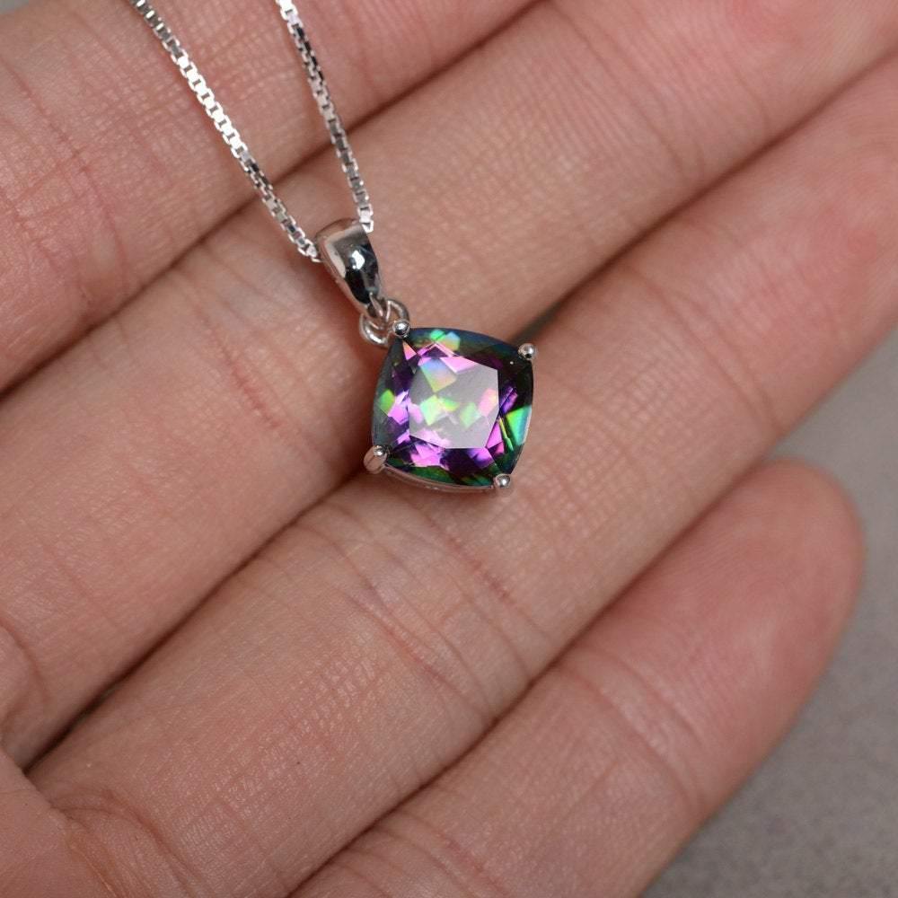 Mystic Topaz Solitaire Necklace Sterling Silver - LUO Jewelry