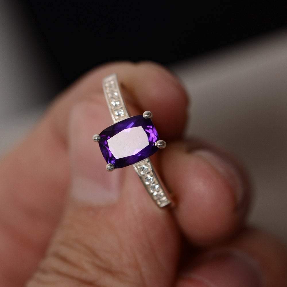 Elongated Cushion Cut Amethyst Promise Ring - LUO Jewelry