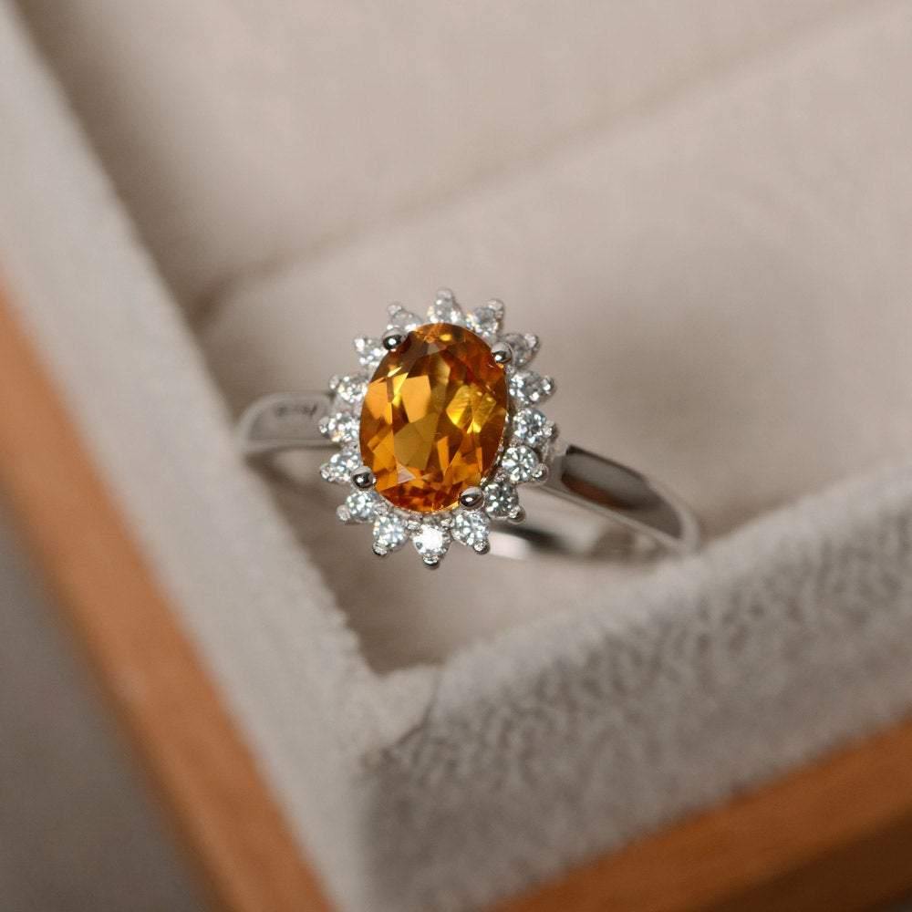 Oval Shape Citrine Halo Engagement Ring - LUO Jewelry