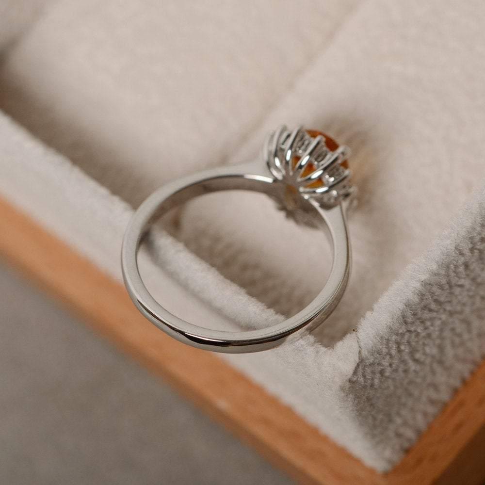 Oval Shape Citrine Halo Engagement Ring - LUO Jewelry