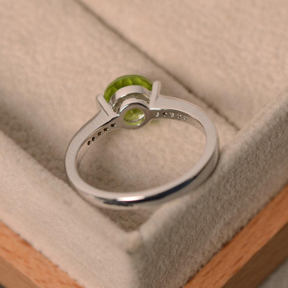 Round Brilliant Cut Peridot Ring White Gold - LUO Jewelry