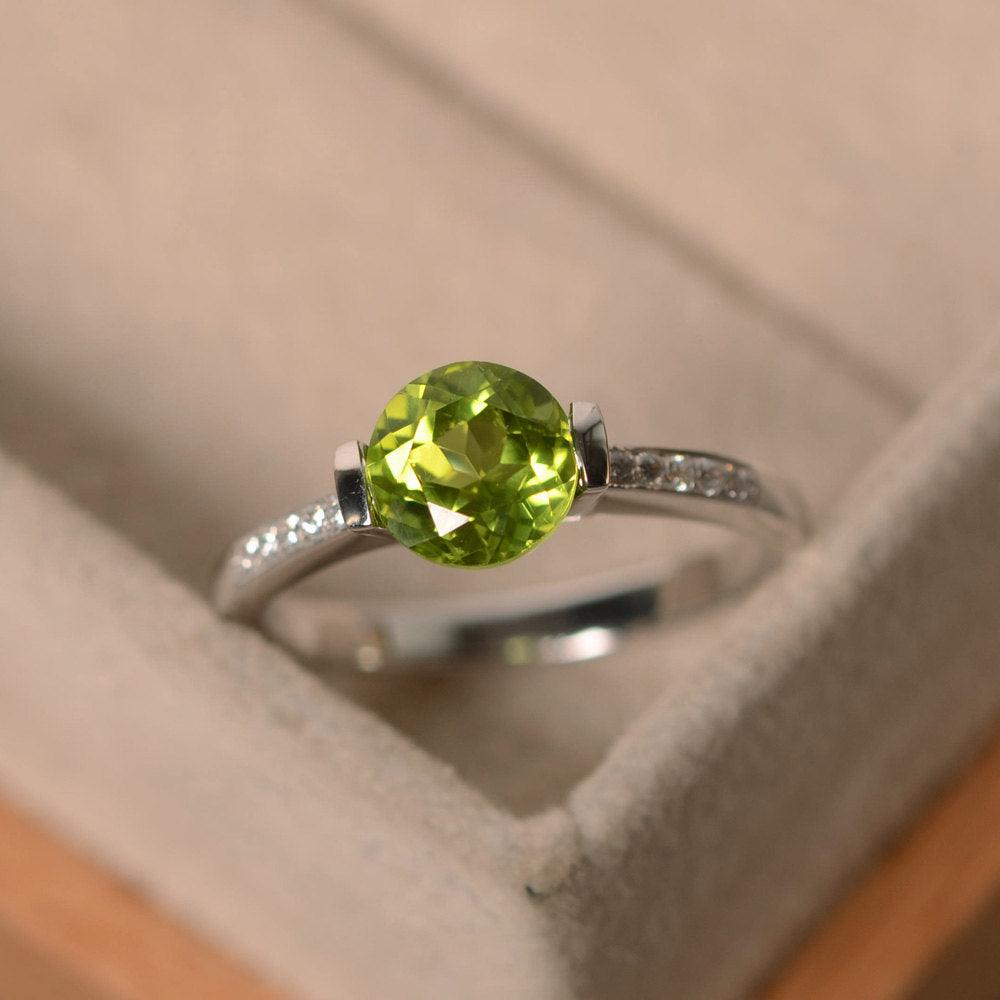 Round Brilliant Cut Peridot Ring White Gold - LUO Jewelry