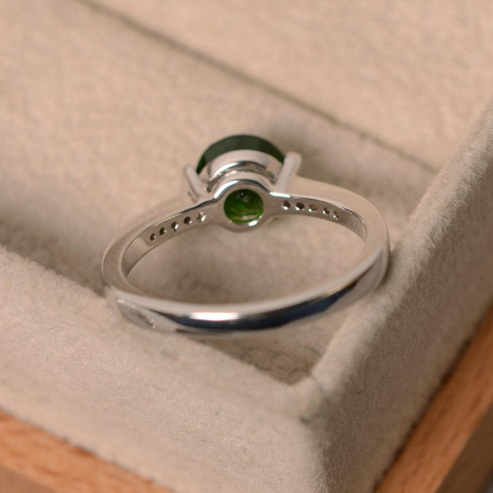 Round Brilliant Cut Diopside Ring White Gold - LUO Jewelry