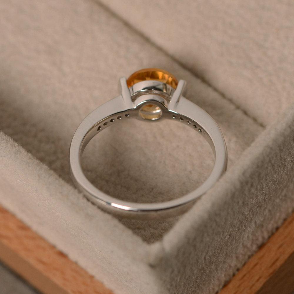 Round Brilliant Cut Citrine Ring White Gold - LUO Jewelry
