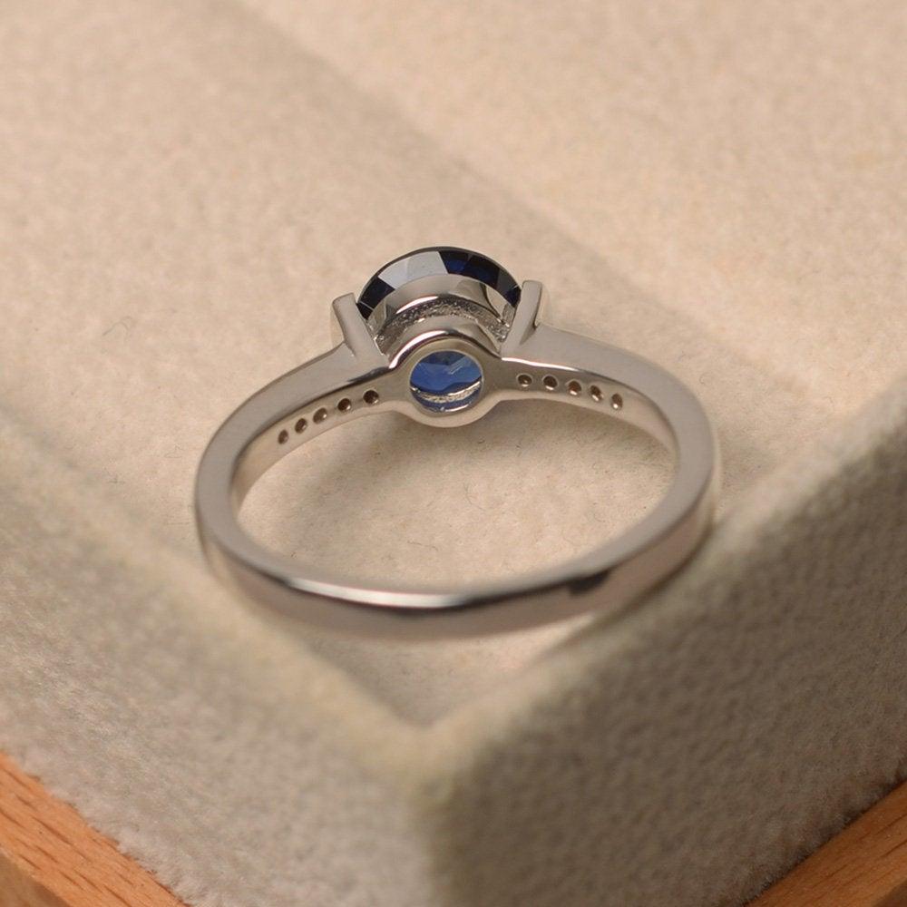 Round Brilliant Cut Lab Sapphire Ring White Gold - LUO Jewelry